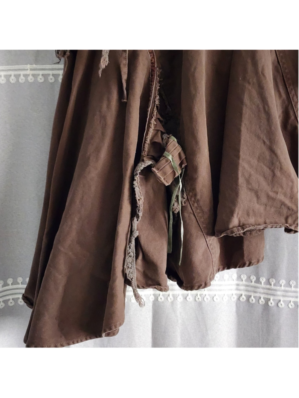 Spirit Vintage Y2K Brown Whimsigoth Fairy Grunge Asymmetric Patchwork Midi Skirt - Picture 6 of 16